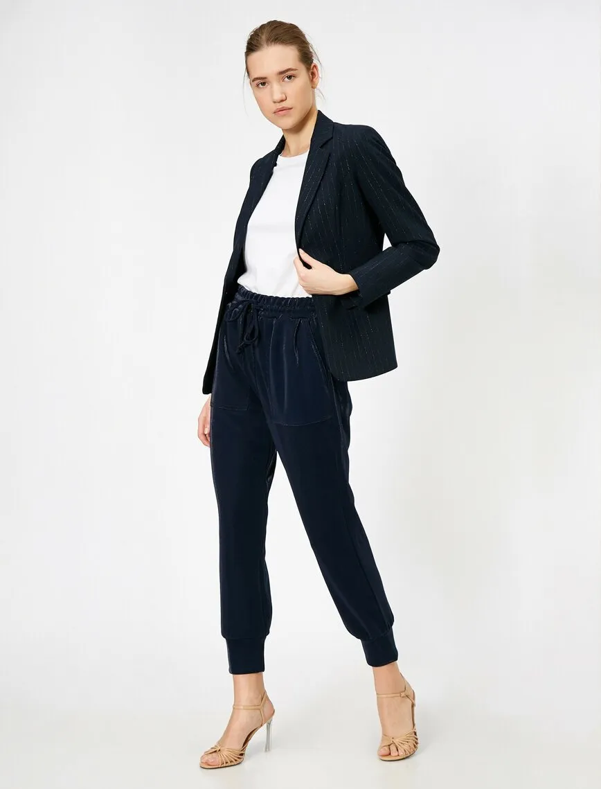 16320 Navy Blue Tie Waist Shimmer Trousers