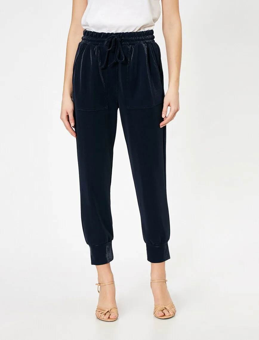 16320 Navy Blue Tie Waist Shimmer Trousers