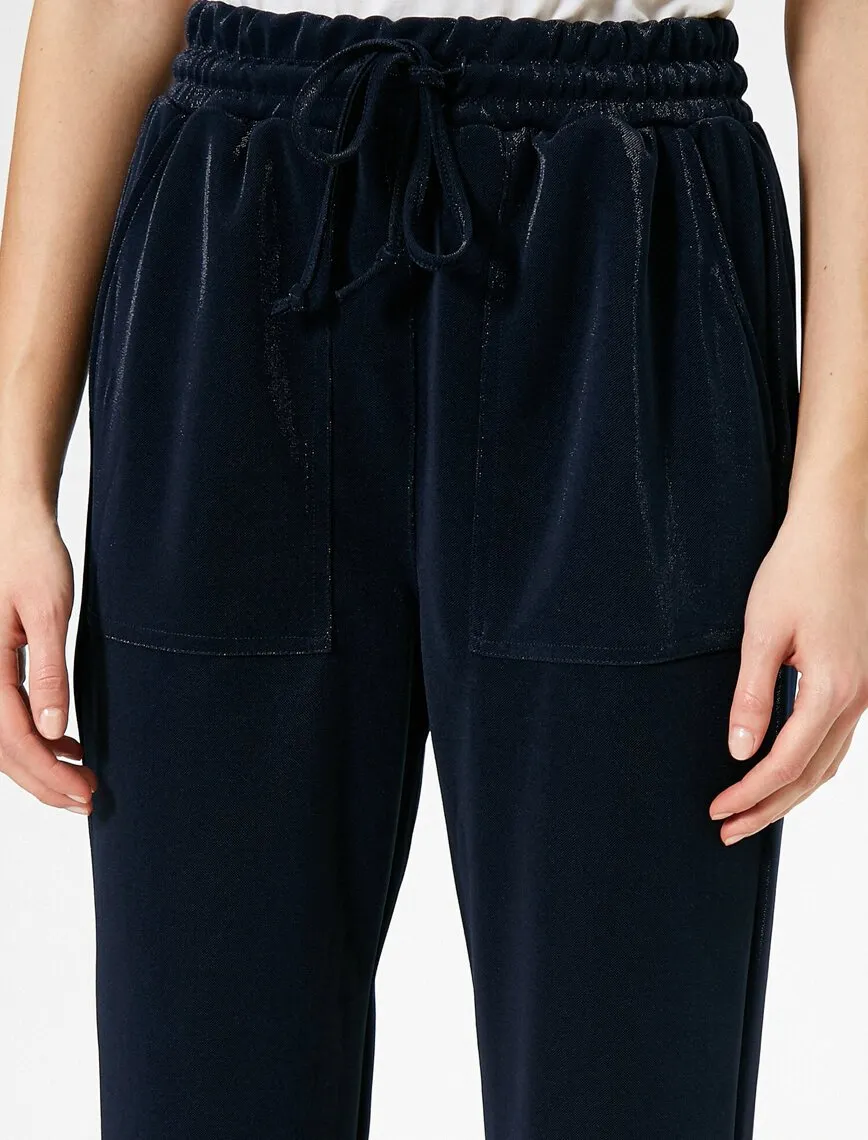 16320 Navy Blue Tie Waist Shimmer Trousers