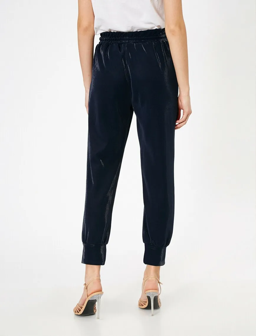 16320 Navy Blue Tie Waist Shimmer Trousers