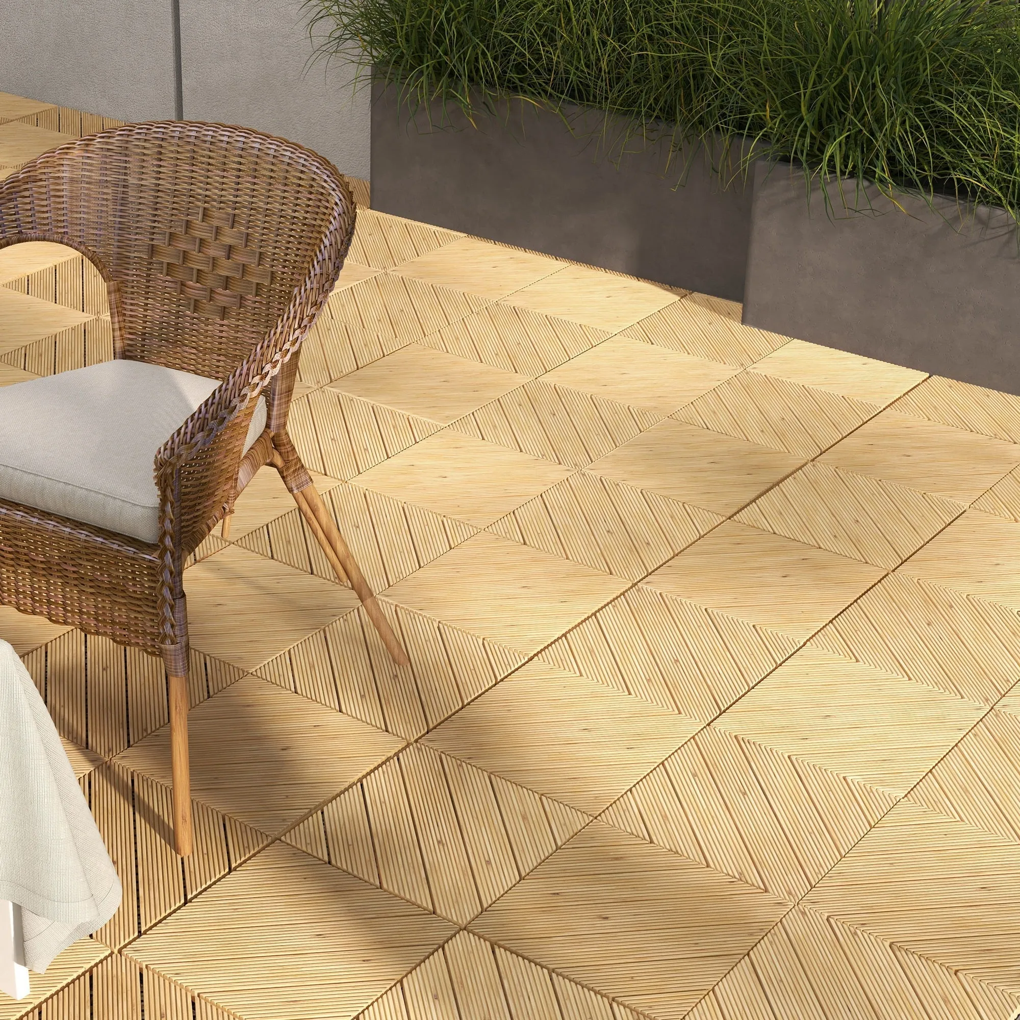 27 Piece Wooden Interlocking Decking Tiles, 30 x 30 cm Anti-slip Outdoor Flooring Tiles, 0.81㎡ per Pack, All Weather Use For Patio, Hot Tub, Yellow