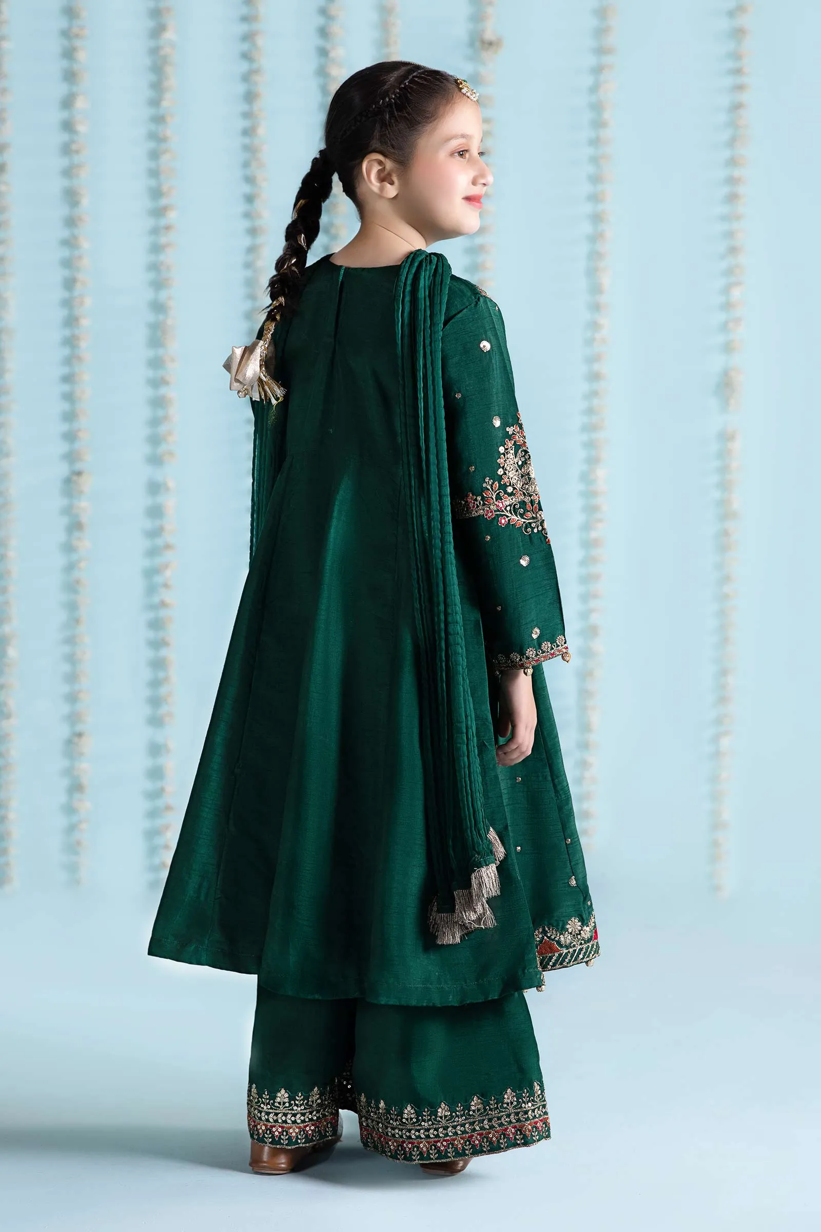 3 Piece Embroidered Raw Silk Suit | MKS-EA24-27