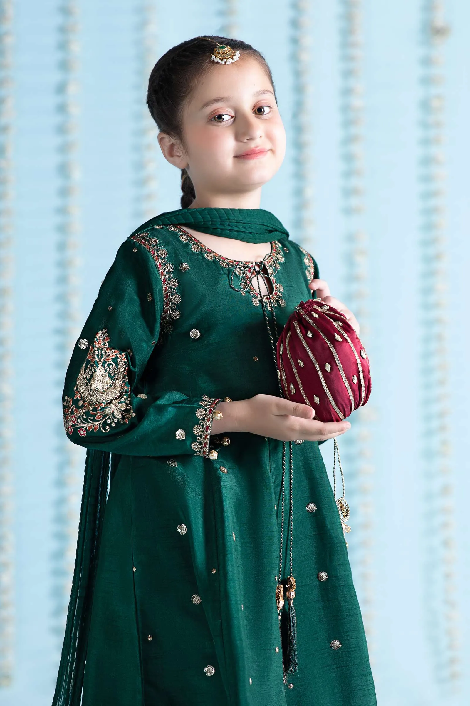 3 Piece Embroidered Raw Silk Suit | MKS-EA24-27