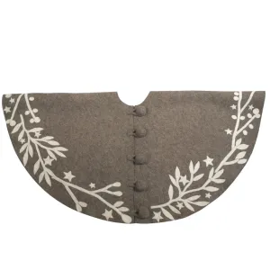 72" Handmade Christmas Tree Skirt in Felt - Branches and Stars on Gray