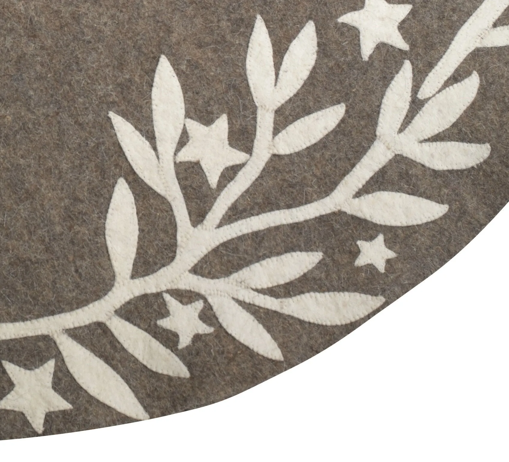 72" Handmade Christmas Tree Skirt in Felt - Branches and Stars on Gray