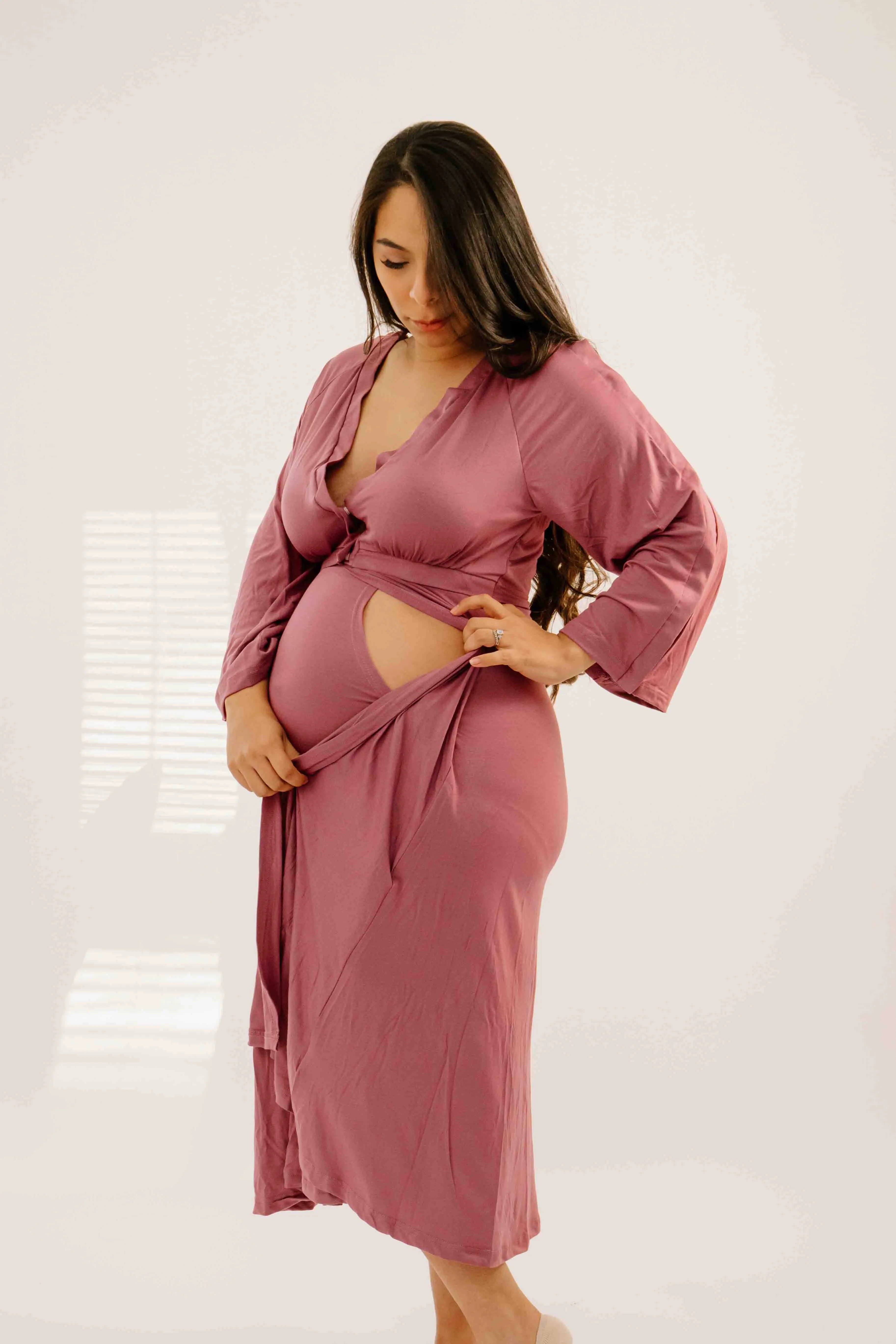 Amelia Labor & Postpartum Gown in Dusty Rose