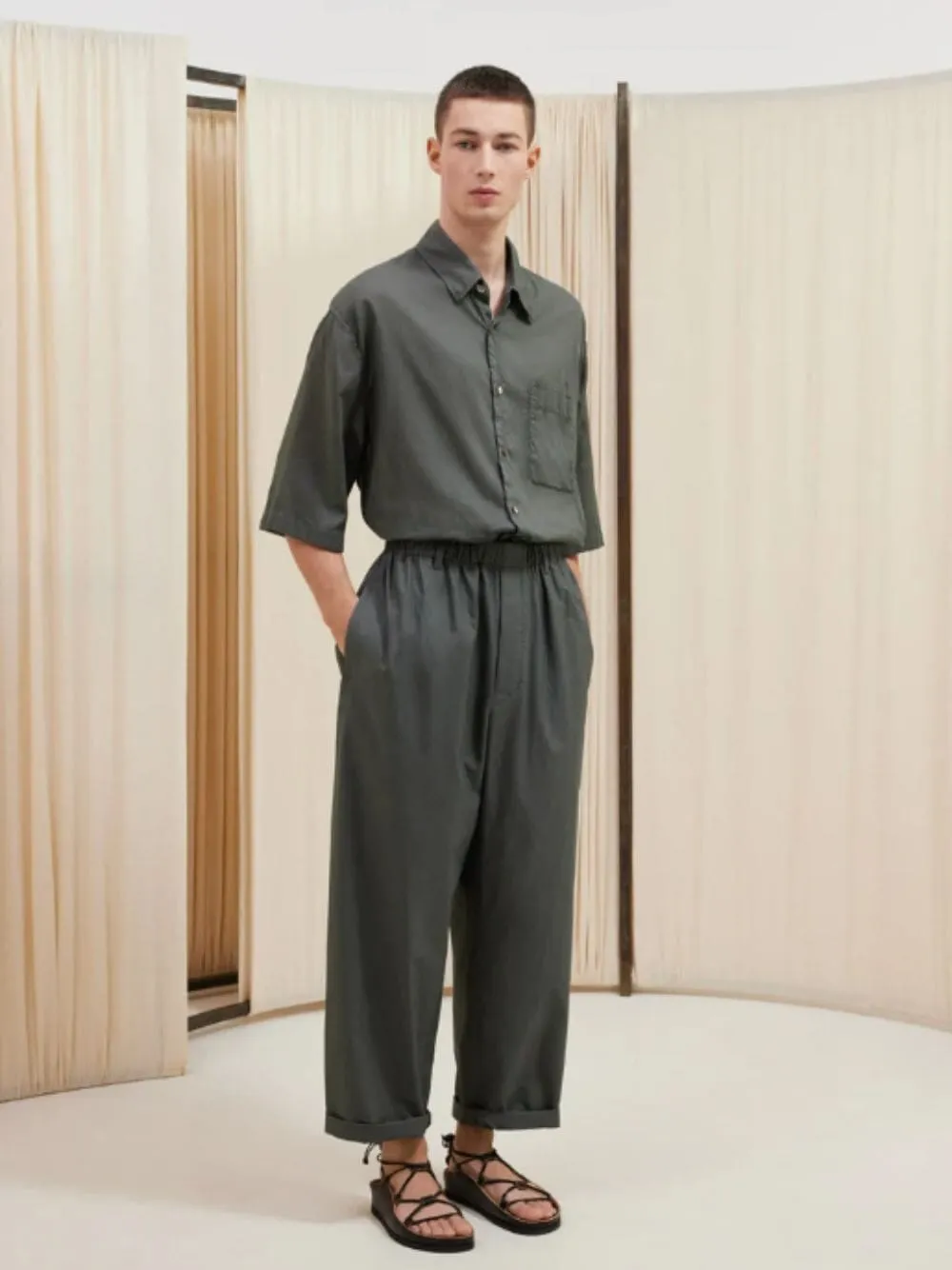 Asphalt Washed Silk-Cotton Pants