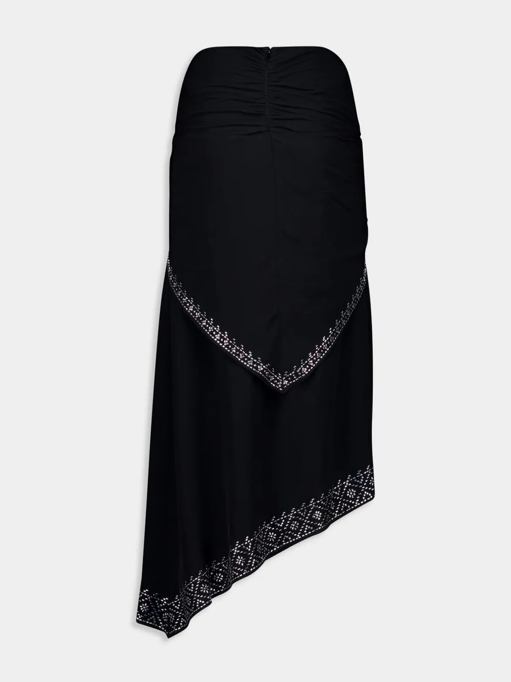 Black Floral Embroidered Midi Skirt