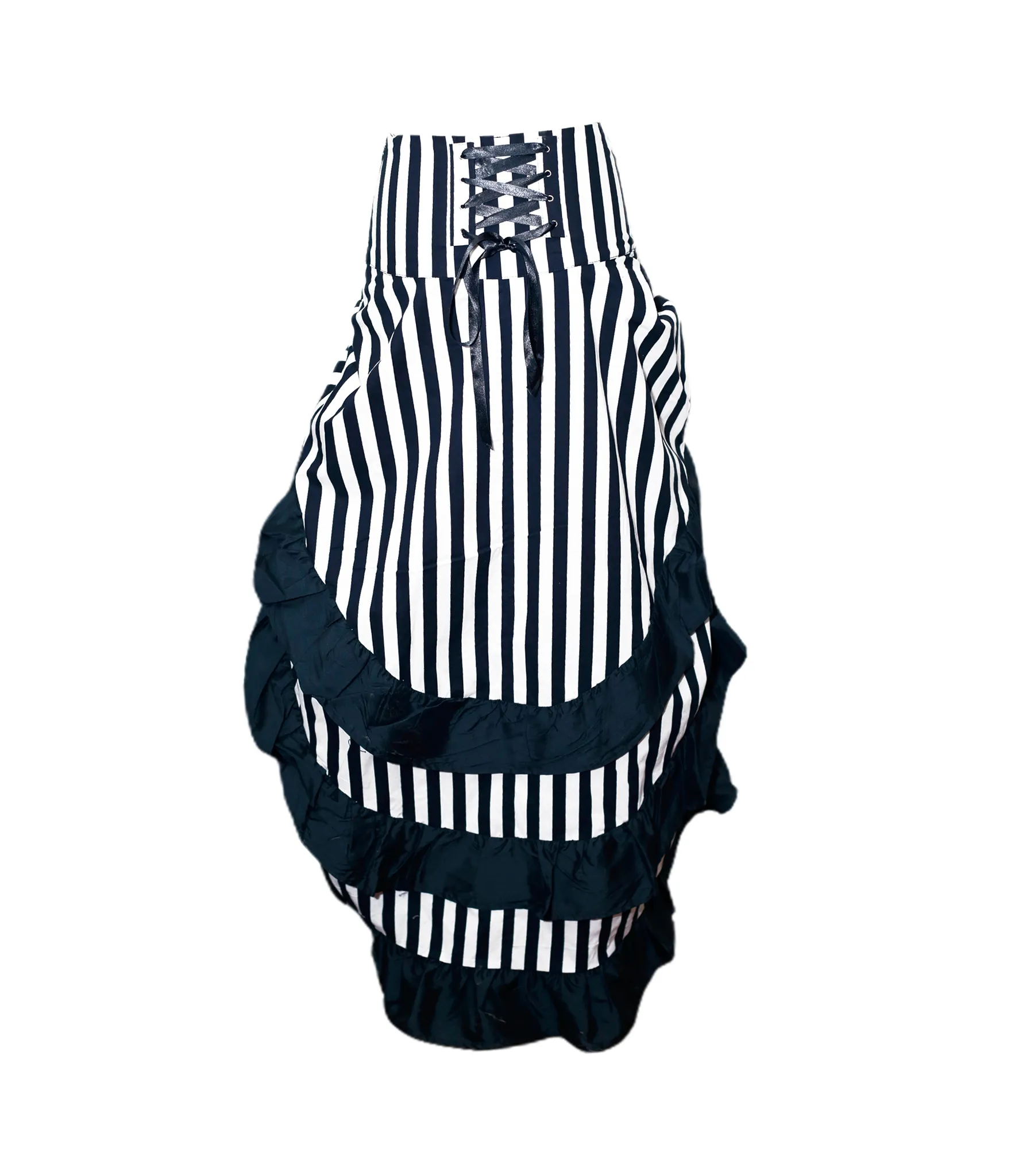 BLACK/WHITE STRIPE ADJUSTABLE HIGH LOW SKIRT