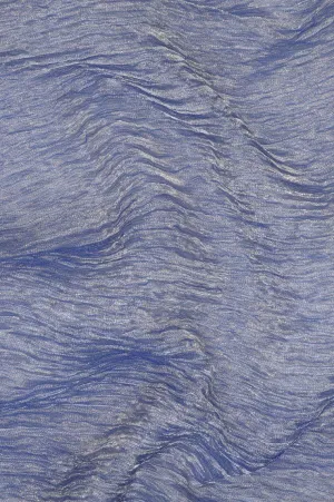 Blue Silver Metallic Crushed Organza Fabric