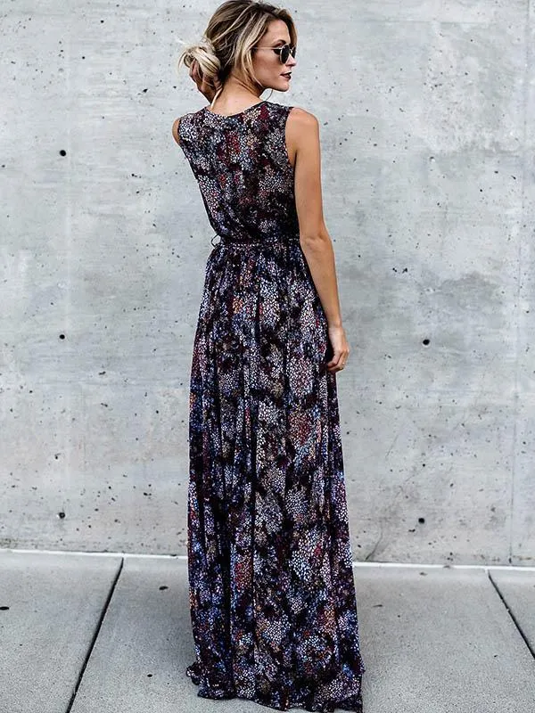 Bohemia Sleeveless V-neck Belted Maxi Dress