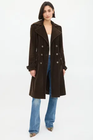 Brown Corduroy Double Breasted Belted Coat