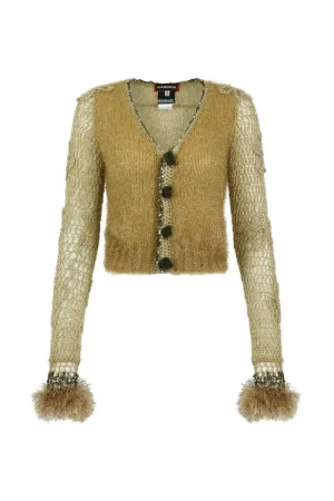 CAMEL HANDMADE KNITTED FEATHER CARDIGAN