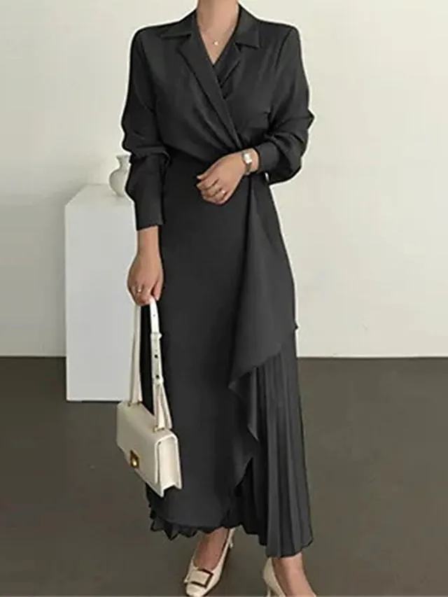 Casual Wrap Pleated Long Dress