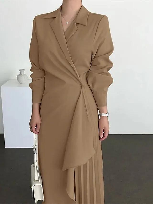 Casual Wrap Pleated Long Dress