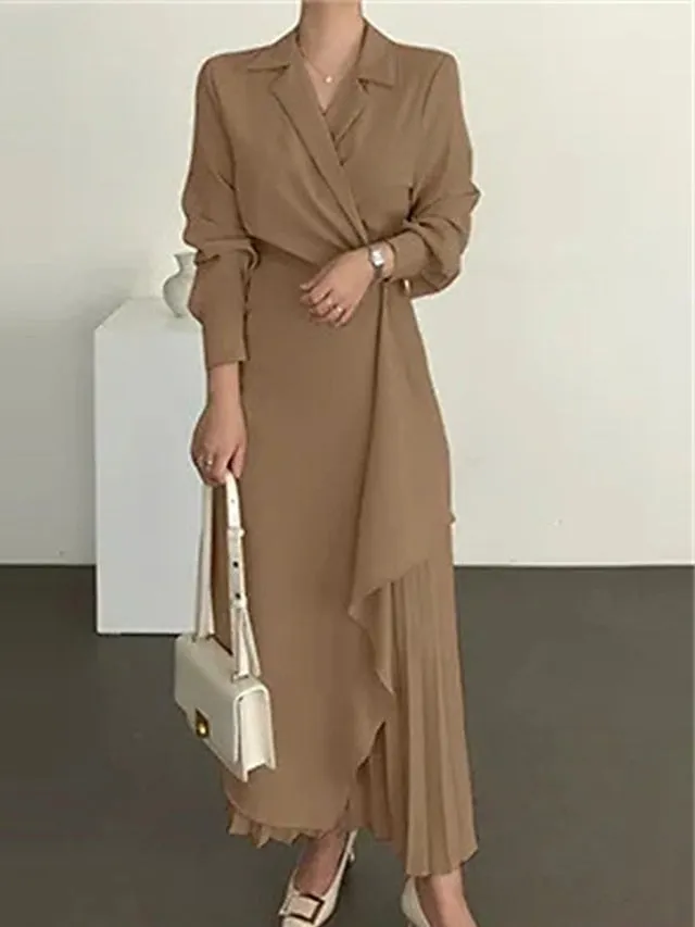 Casual Wrap Pleated Long Dress