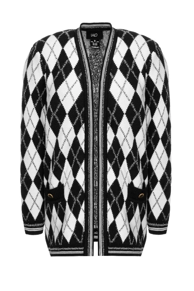 CHECKERS LONG LINE CARDIGAN