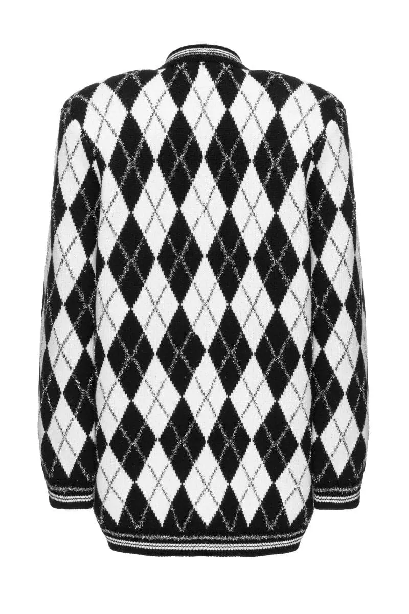 CHECKERS LONG LINE CARDIGAN