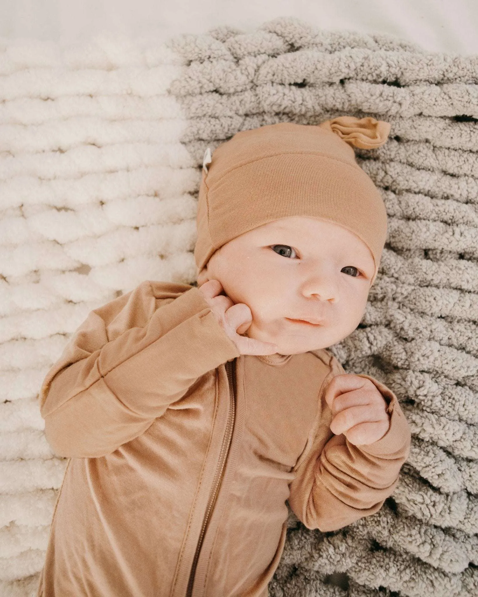 Coca Mocha Newborn Gown & Knot Hat Set