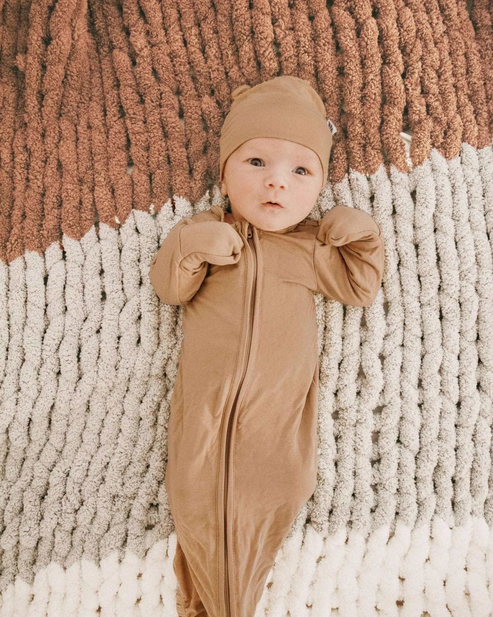 Coca Mocha Newborn Gown & Knot Hat Set