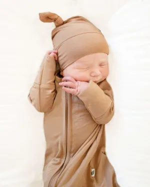 Coca Mocha Newborn Gown & Knot Hat Set