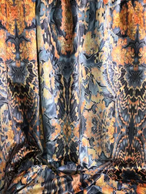 Contemporary Charcoal Orange Butterfly Moth Designer Luxury Velvet fabric for curtains, upholstery and soft furnishings