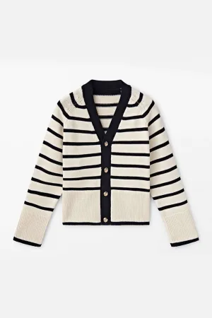 Contrast Stripe V-neck Knit Cardigan