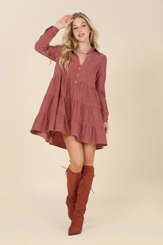 Corduroy tiered dress