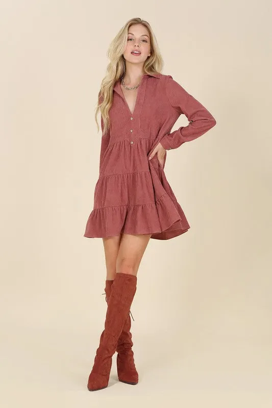 Corduroy tiered dress