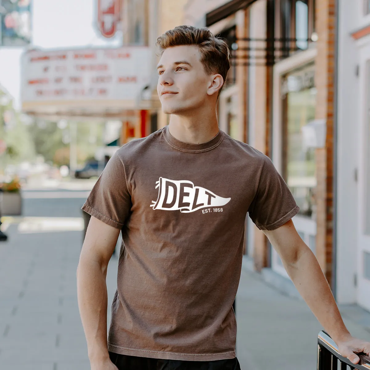 Delt Comfort Colors Brown Pennant Short Sleeve Tee