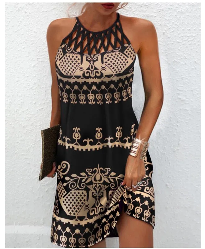 Fashion Print Casual Halterneck Dresses