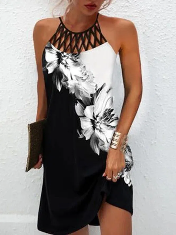 Fashion Print Casual Halterneck Dresses