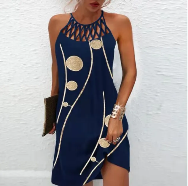 Fashion Print Casual Halterneck Dresses