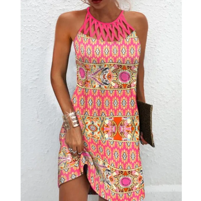 Fashion Print Casual Halterneck Dresses