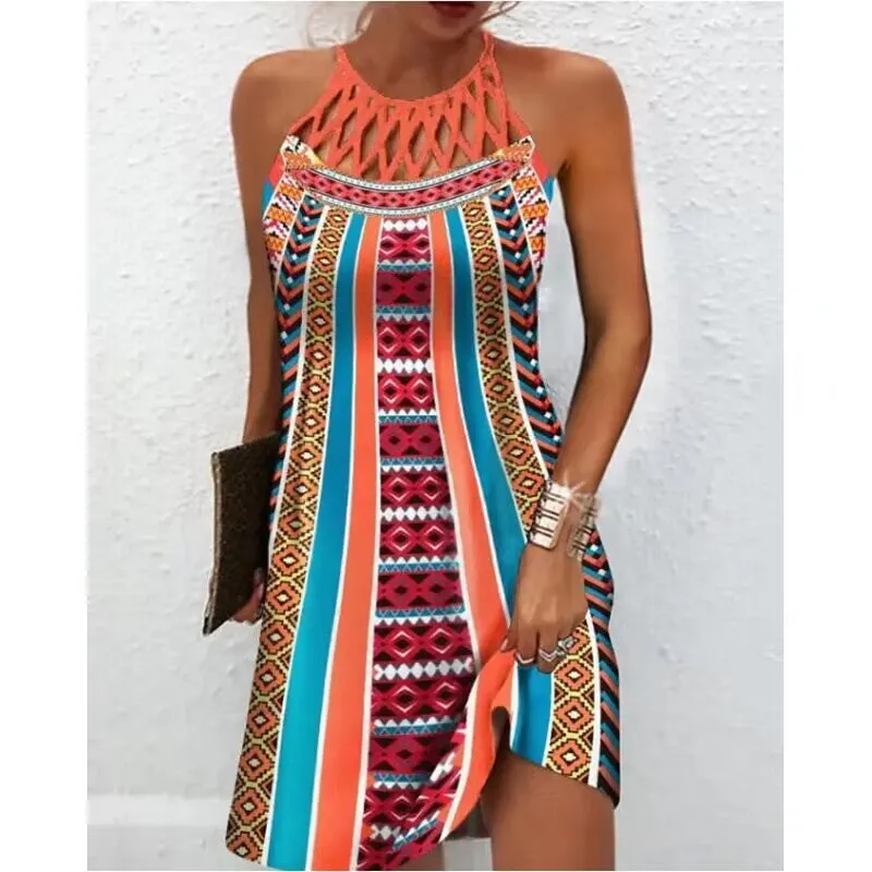 Fashion Print Casual Halterneck Dresses