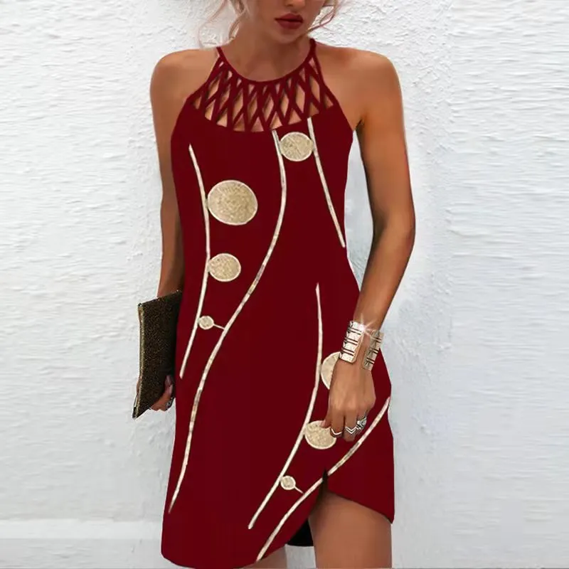 Fashion Print Casual Halterneck Dresses