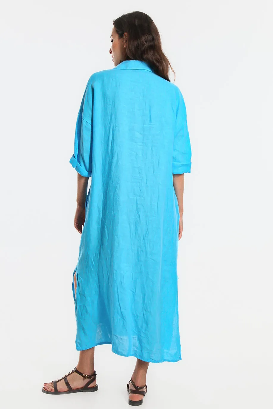 Fernanda Open Collar Linen Dress (DQ107)