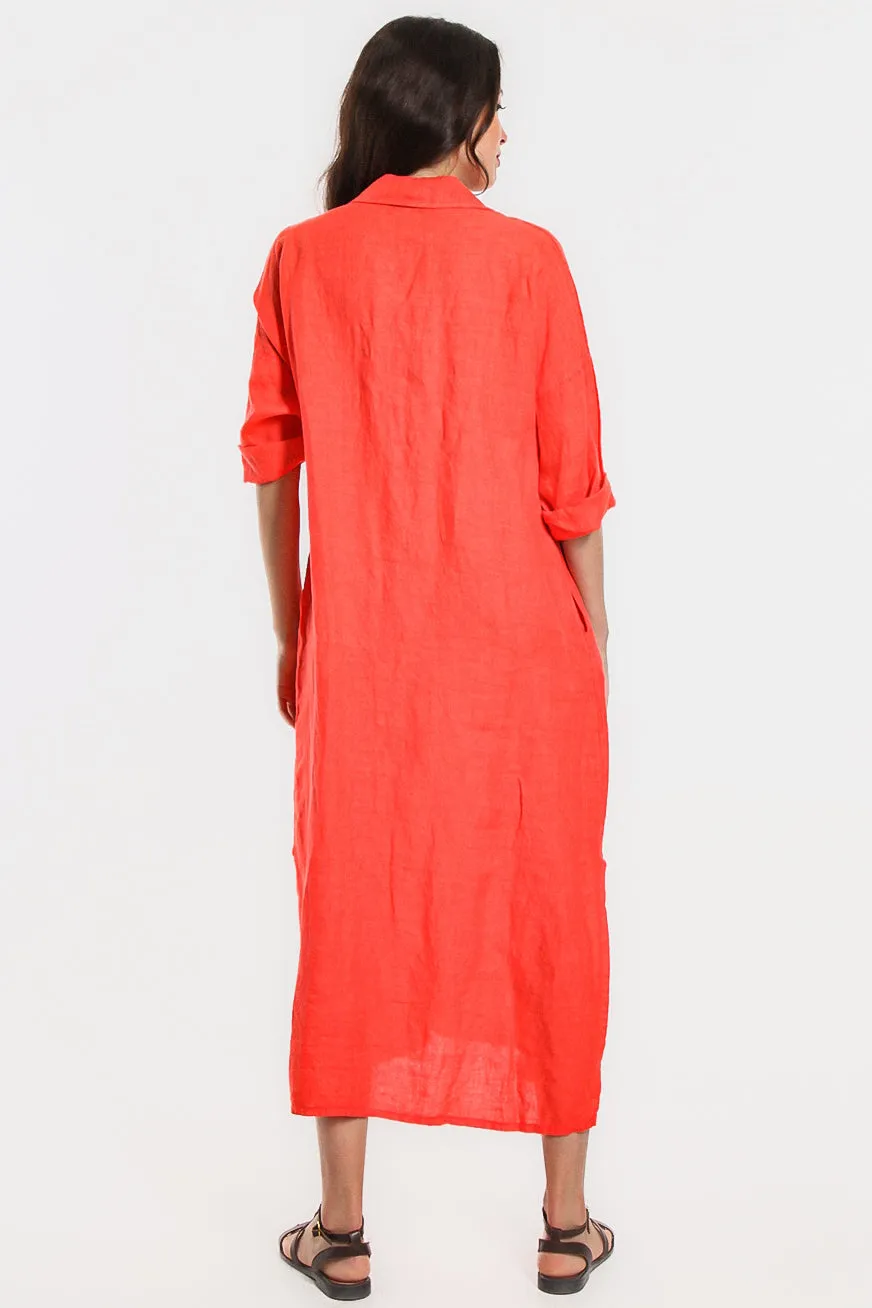 Fernanda Open Collar Linen Dress (DQ107)