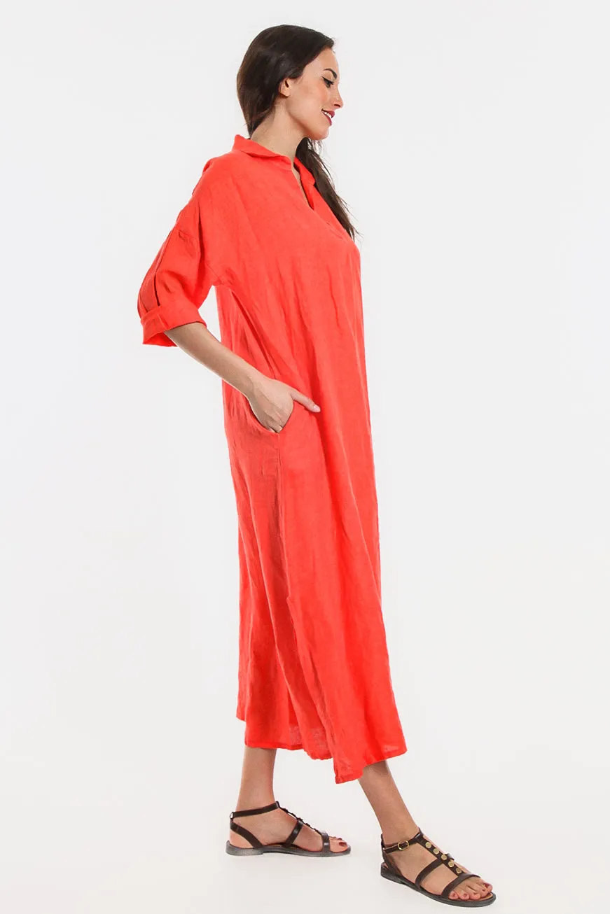 Fernanda Open Collar Linen Dress (DQ107)