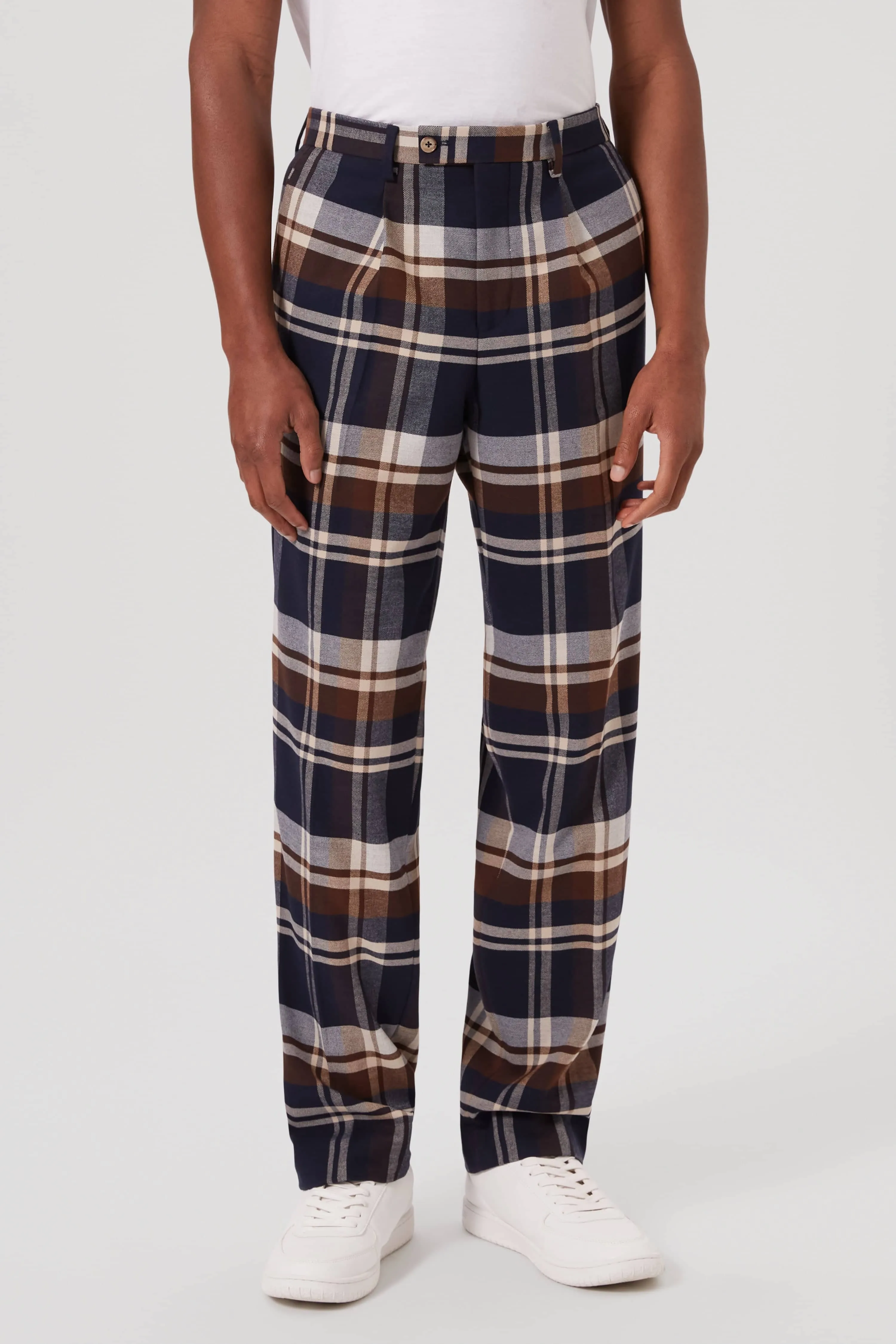 Fontaine Oversized Navy Check Trousers - ARCHIVE