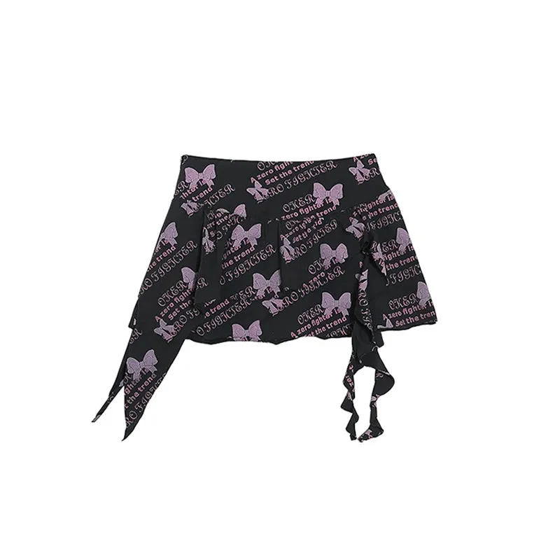 Girlary Women's Black Gothic A-line Skirt Graphic Print Y2k Skirts Harajuku Vintage Aesthetic Elegant Korean Skirt 2000s Clothes Summer