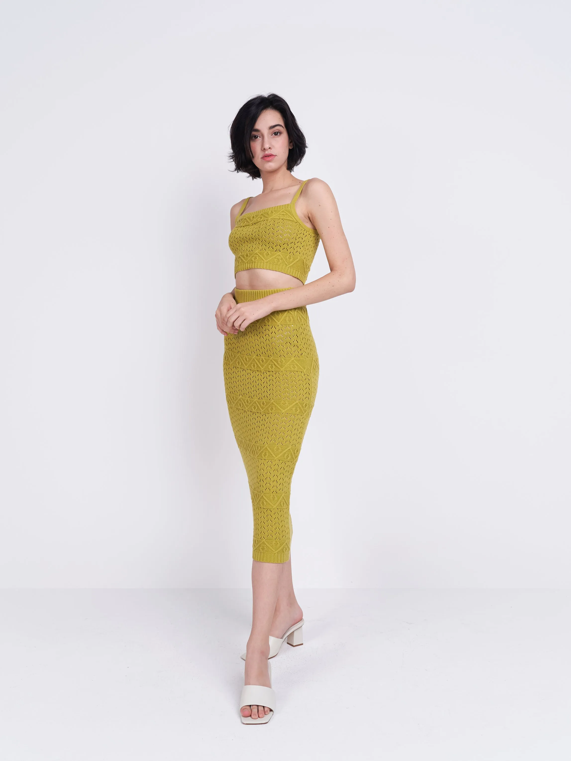 Glamorous Care Olive Green Midi Knitted Skirt