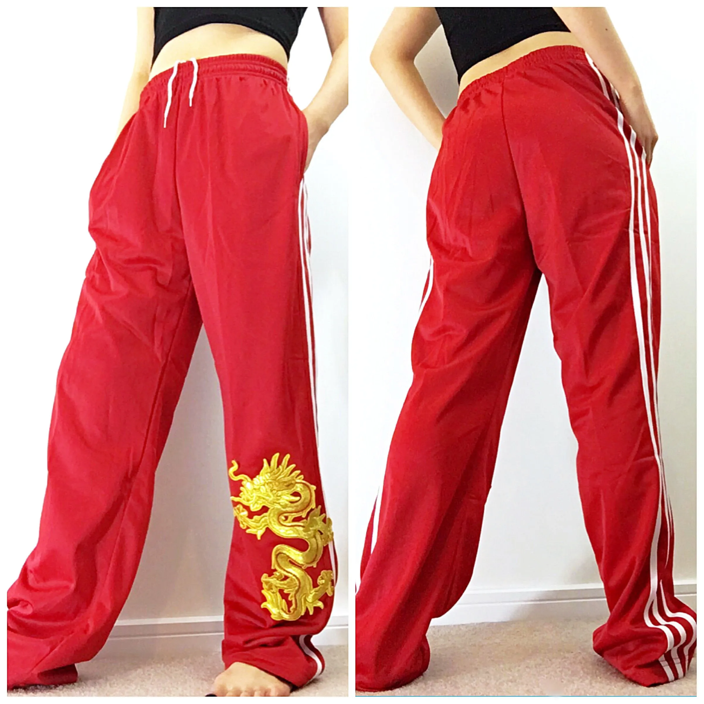 GOLD DRAGON RED 3-STRIPE TRACKSUIT TROUSERS