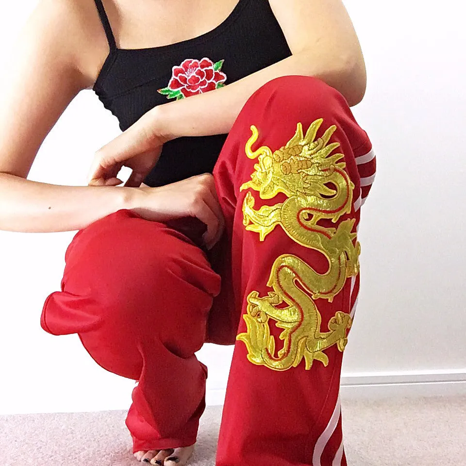 GOLD DRAGON RED 3-STRIPE TRACKSUIT TROUSERS