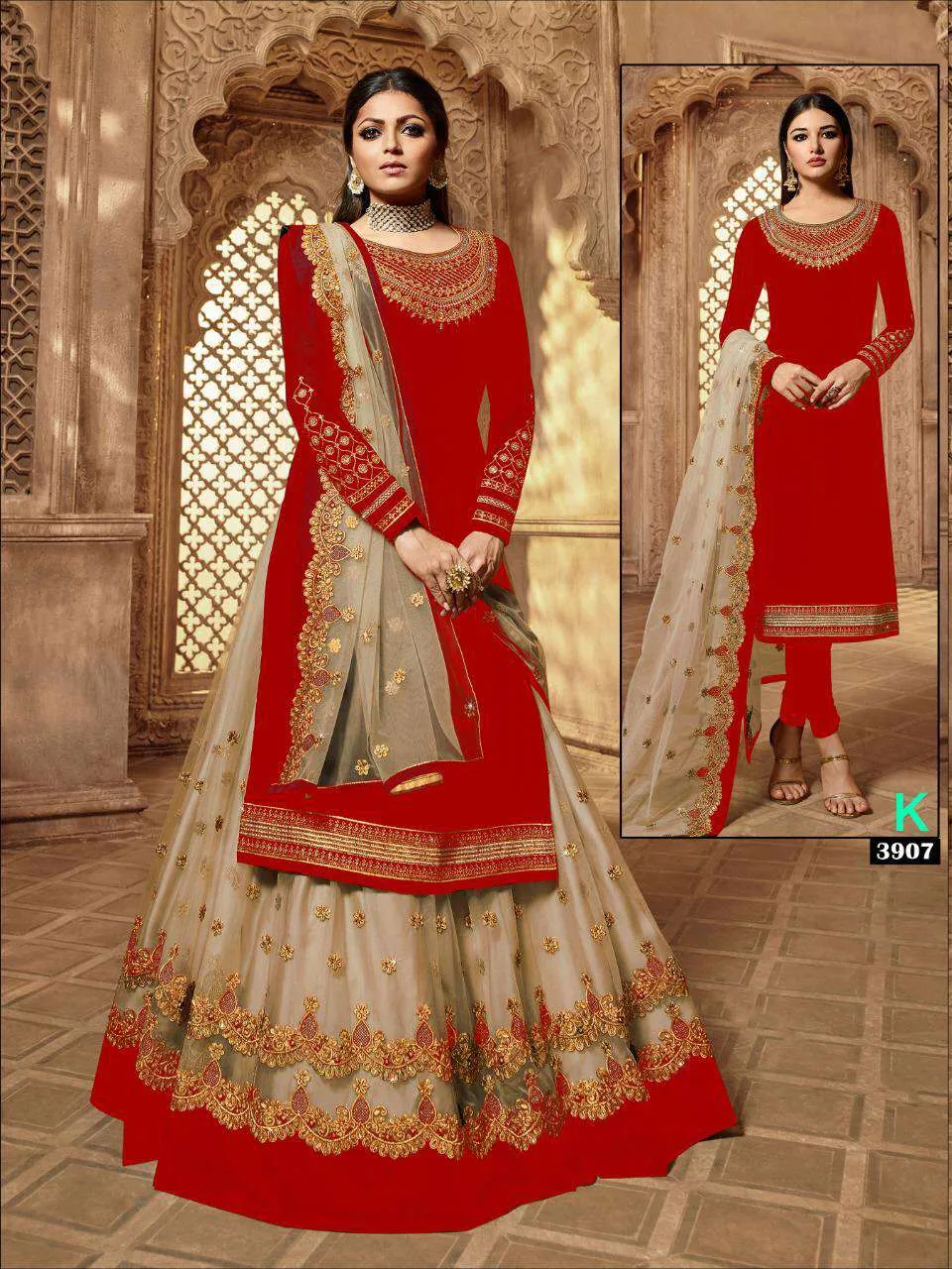 Grand Party Wear Designer Satin Georgette Lehenga Style Suit 3907