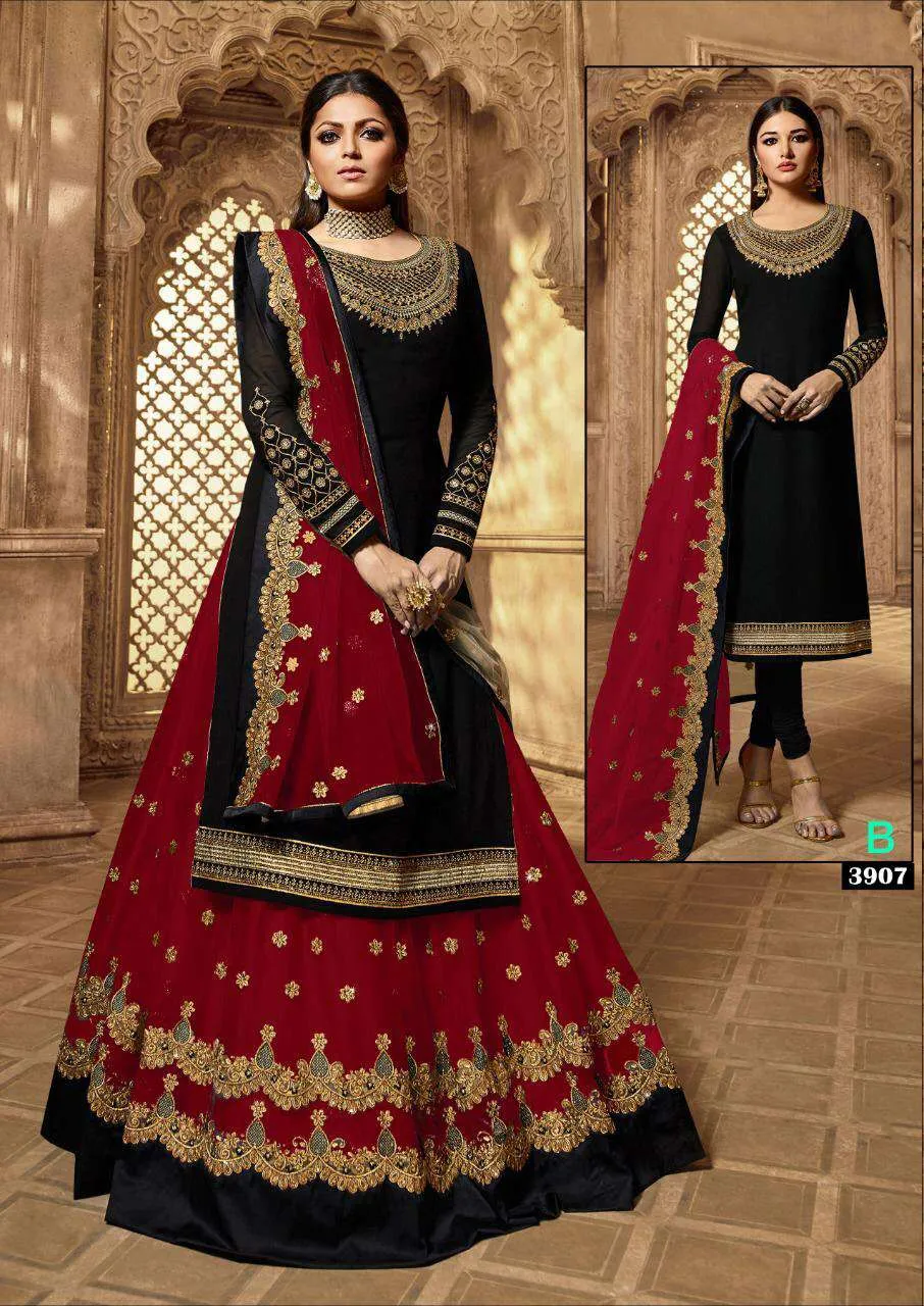 Grand Party Wear Designer Satin Georgette Lehenga Style Suit 3907