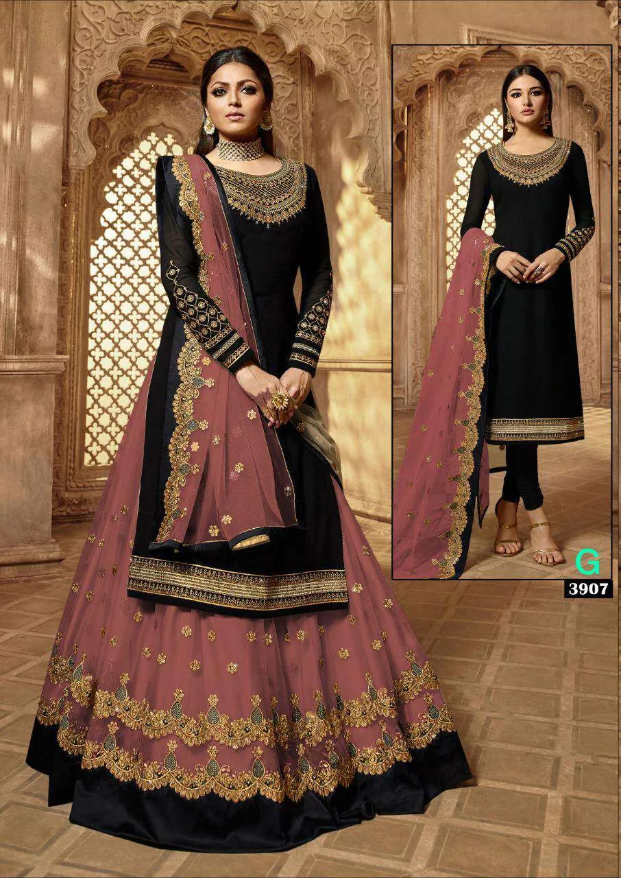 Grand Party Wear Designer Satin Georgette Lehenga Style Suit 3907