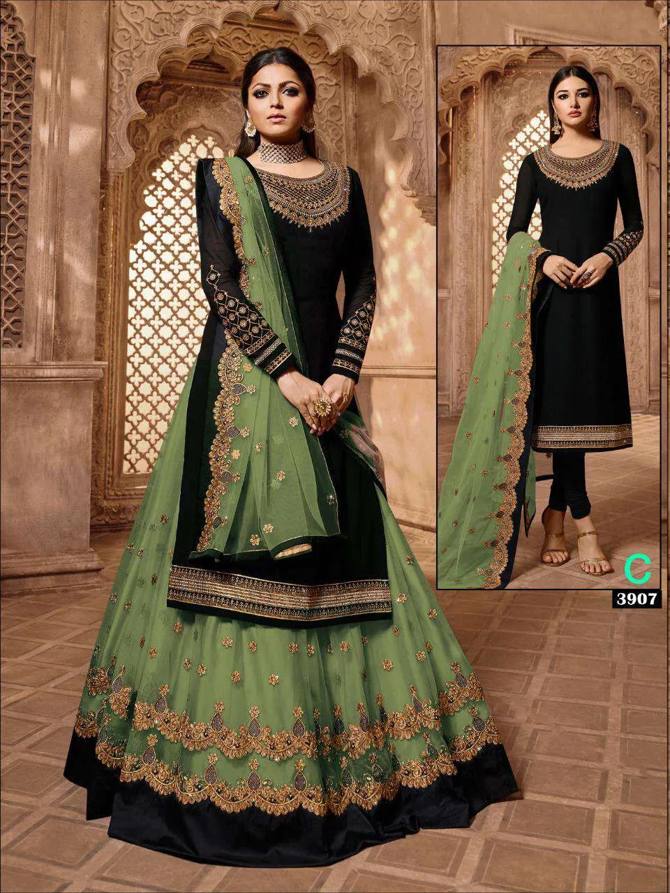 Grand Party Wear Designer Satin Georgette Lehenga Style Suit 3907