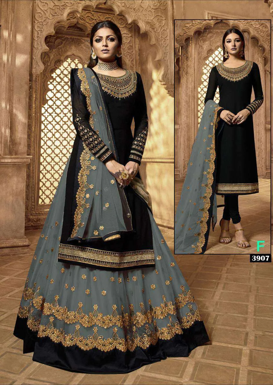 Grand Party Wear Designer Satin Georgette Lehenga Style Suit 3907