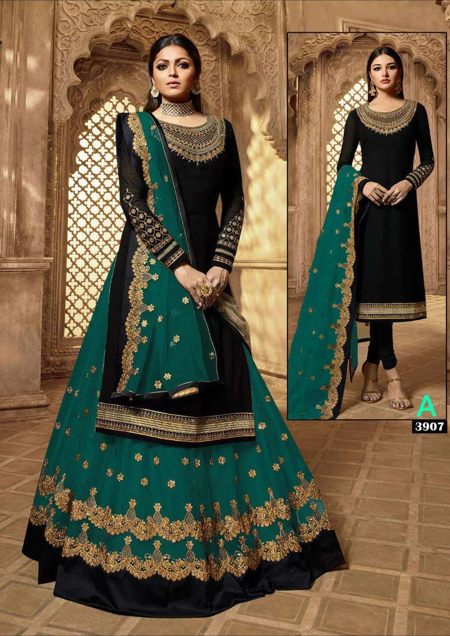 Grand Party Wear Designer Satin Georgette Lehenga Style Suit 3907